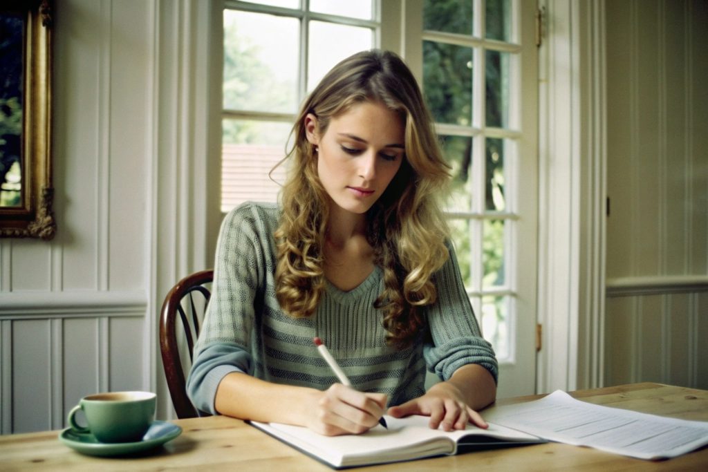 cute-girl-writing-paper-home